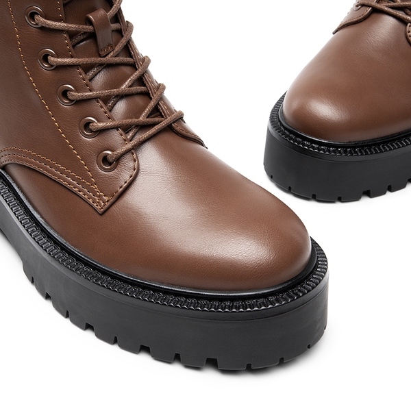 Chunky Non-Slip Combat Ankle Boots - BROWN-PU - 6